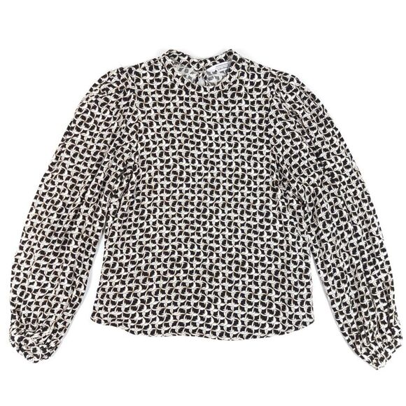 OTHER STORIES Chain Print Long Sleeve Blouse Balloon Sleeves Clean Girl 6 Black - Picture 3 of 9